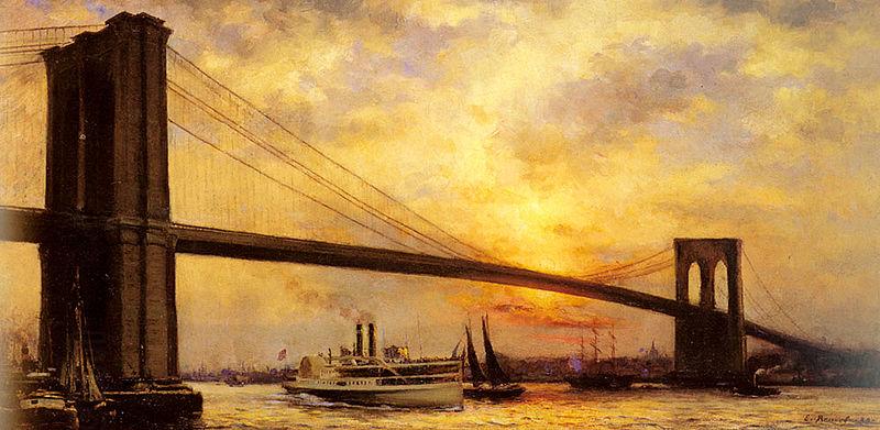 unknow artist View of the Brooklyn Bridge oil painting picture